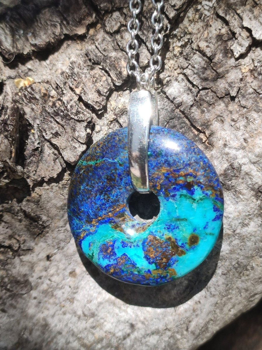 Azurite Malachite 925 Sterling Silver Gemstone Necklace HIPPIE