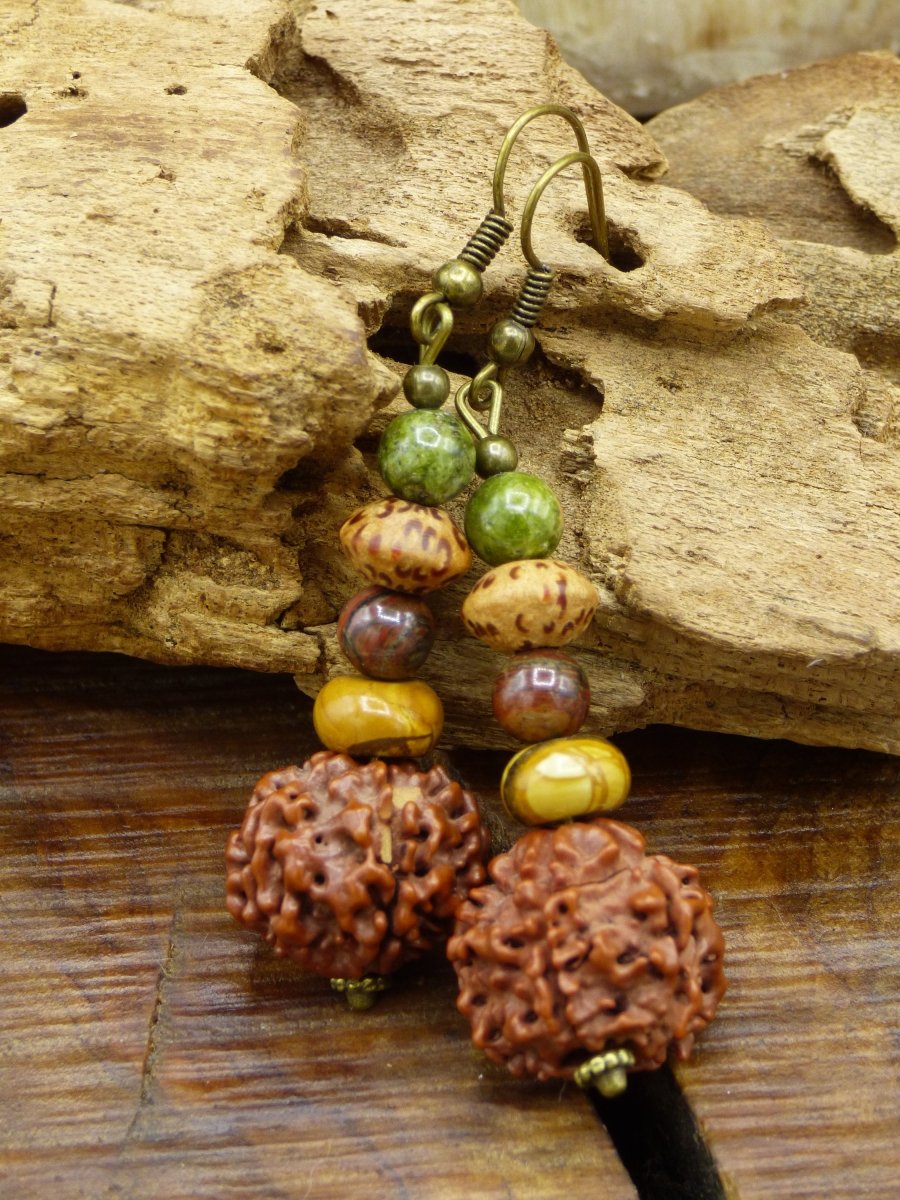 Earrings Bodhi Tree Jewelry Wood Bodhi & Gemstone Earrings