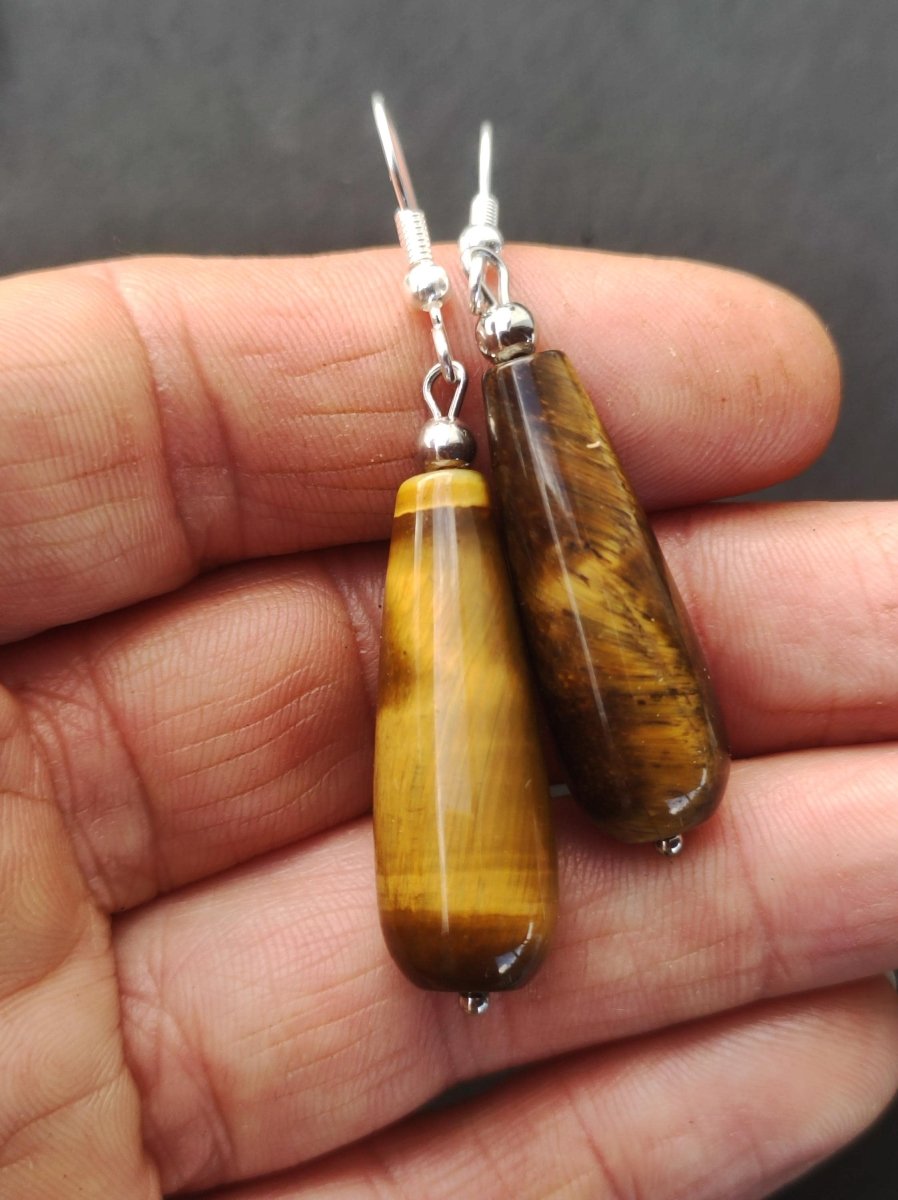 Tigerauge A Edelstein Ohrringe braun gold Natur Heilstein Sie Frau Freundin Mutter Oma Tochter Geschenk Handarbeit Ohrhänger Edelstahl - Art of Nature Berlin