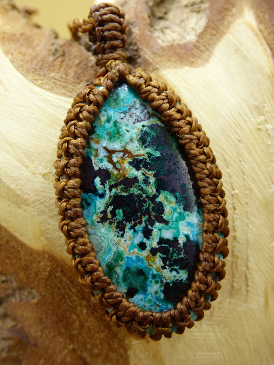 Chrysocolla / shops Chrysocoll & Malachite ~ Macramé Gemstone Necklace ~HIPPIE ~GOA ~Boho ~Ethno ~Nature ~Healing Stone