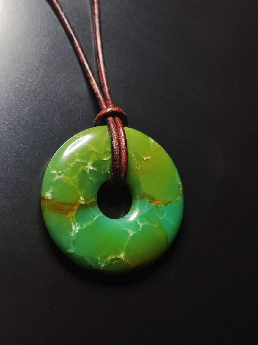 Chrysoprase ~ Edelstein Kette fashion ~HIPPIE ~GOA ~Boho ~Tibet ~Ethno ~Nature ~Donut ~Schutzsymbol ~Heilstein ~Rarität