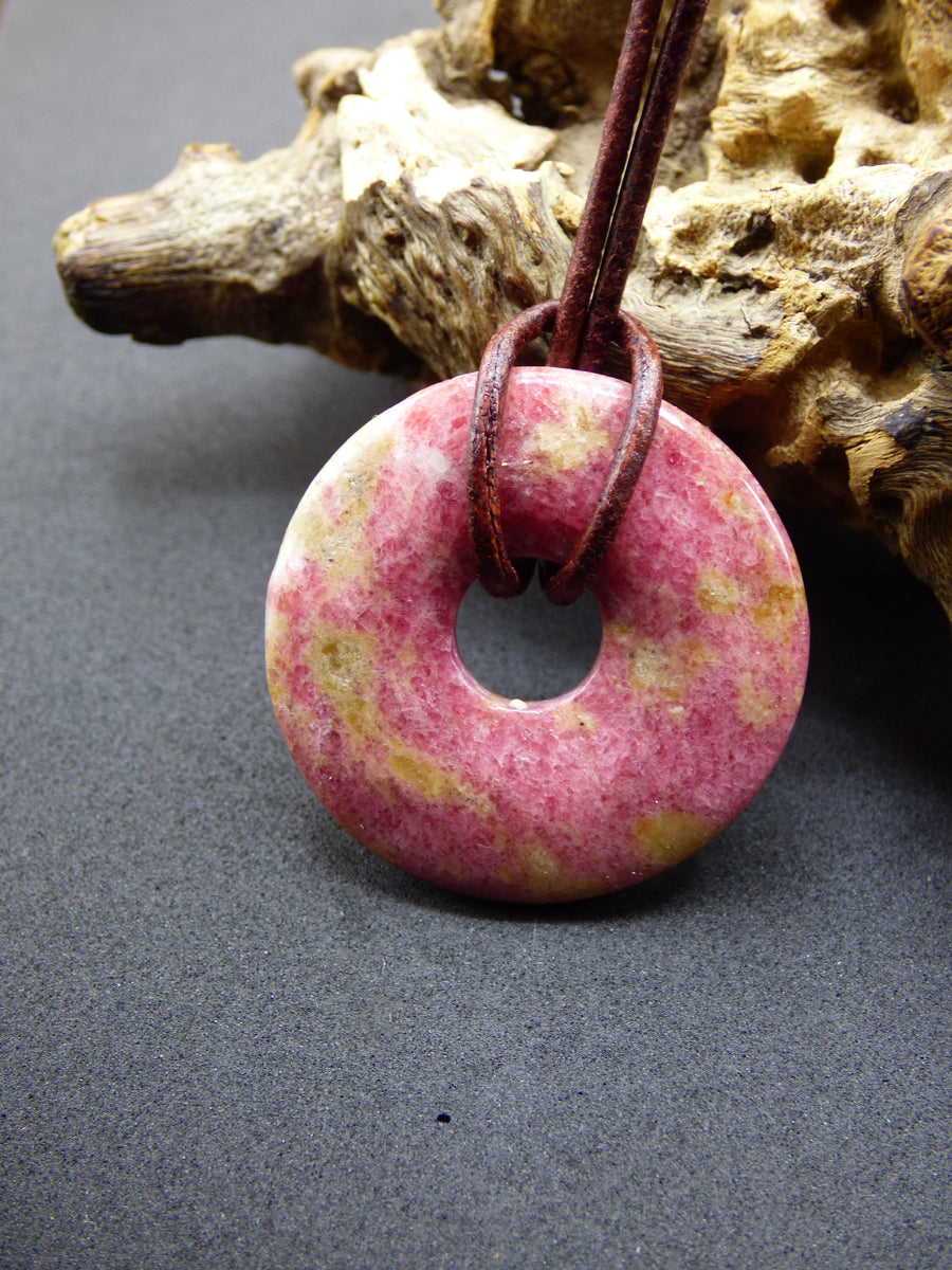 Rhodonite ~ – Gemstone Pink Sto Natural Art HIPPIE GOA of Nature Berlin Healing Boho Necklace