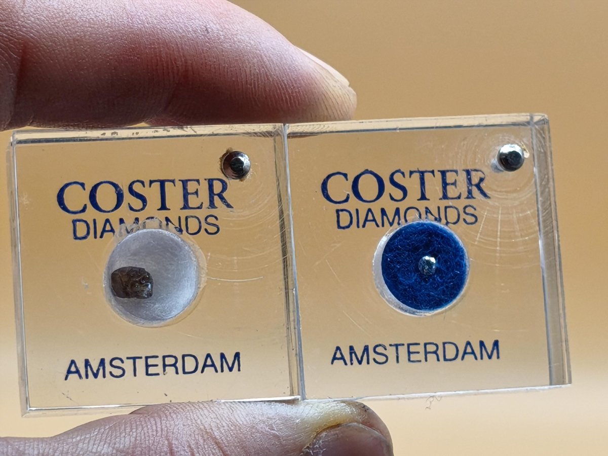 2 echte Diamanten – Brillant 0,03 ct & Rohdiamant ca. 0,6 ct | Coster Diamonds Amsterdam | Zertifikat von 1998 Mineralien Sammler Rarität - Art of Nature Berlin