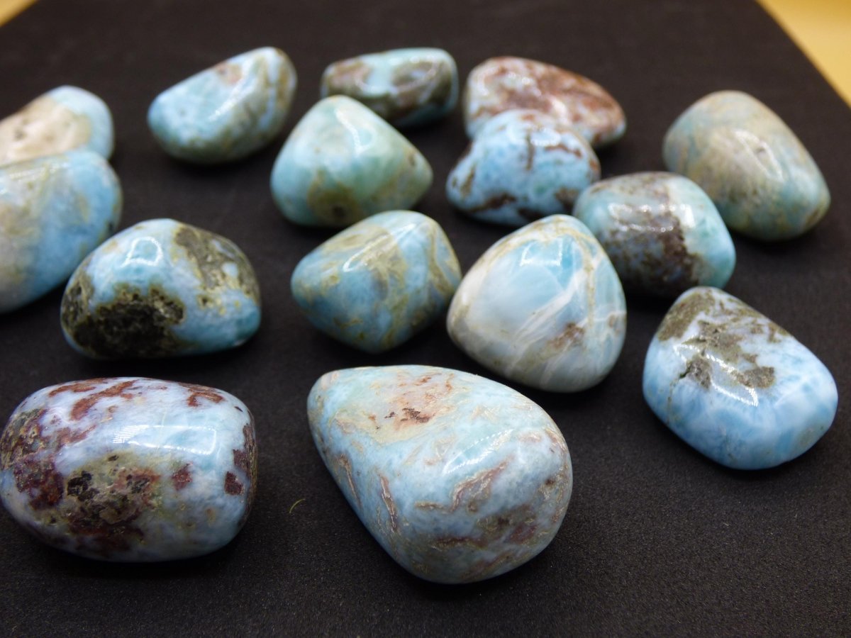 3x Larimar Trommelstein Dekostein Heilstein Wohnen Deko Energie Meer Blau Geschenk Er Sie Mann Frau Freundin Weihnachten Geburtstag Sammler - Art of Nature Berlin