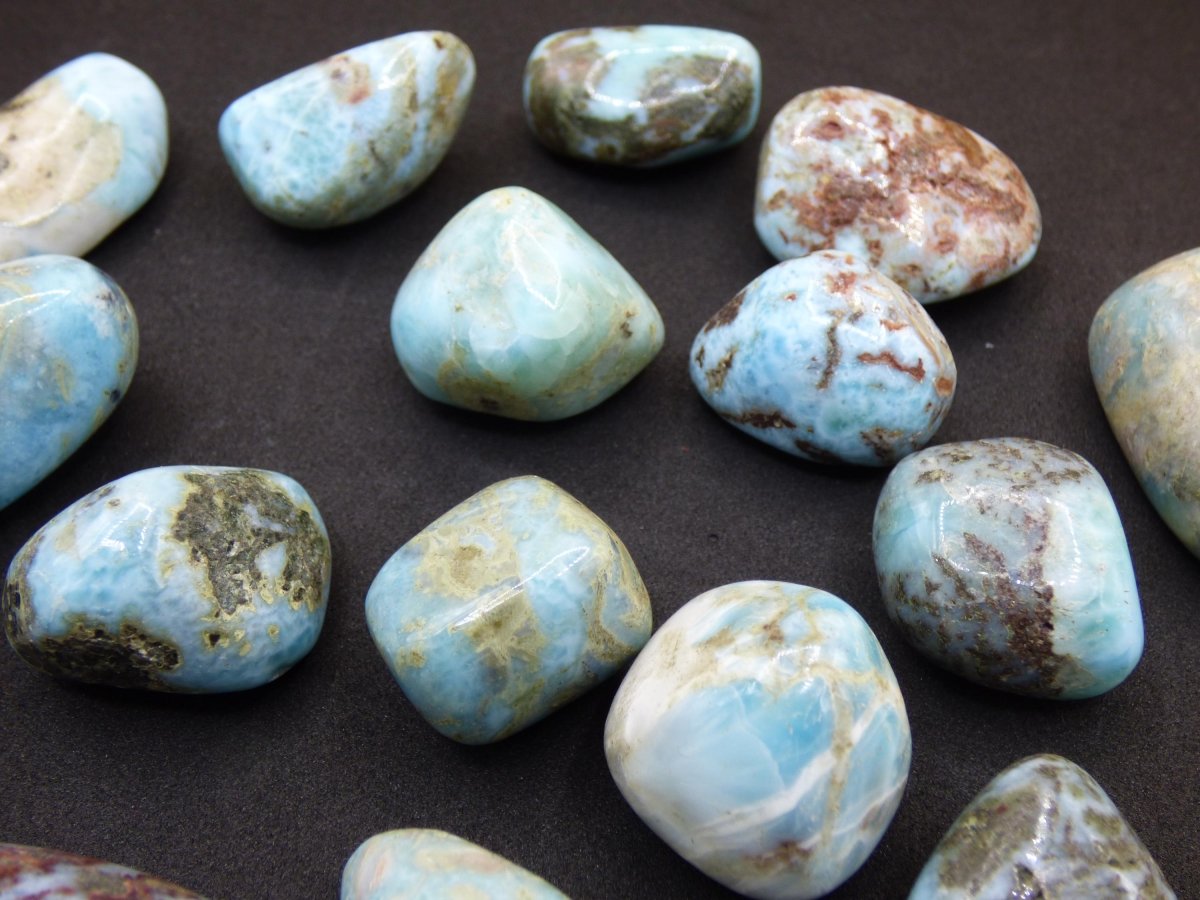 3x Larimar Trommelstein Dekostein Heilstein Wohnen Deko Energie Meer Blau Geschenk Er Sie Mann Frau Freundin Weihnachten Geburtstag Sammler - Art of Nature Berlin