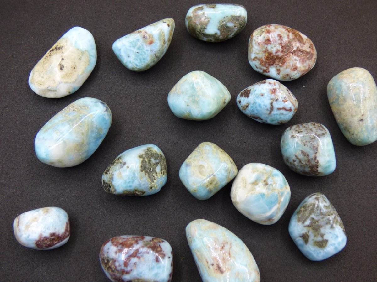 3x Larimar Trommelstein Dekostein Heilstein Wohnen Deko Energie Meer Blau Geschenk Er Sie Mann Frau Freundin Weihnachten Geburtstag Sammler - Art of Nature Berlin