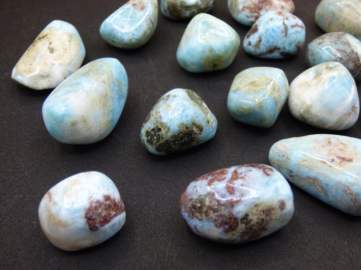 3x Larimar Trommelstein Dekostein Heilstein Wohnen Deko Energie Meer Blau Geschenk Er Sie Mann Frau Freundin Weihnachten Geburtstag Sammler - Art of Nature Berlin