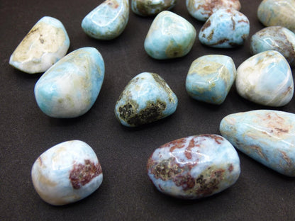 3x Larimar Trommelstein Dekostein Heilstein Wohnen Deko Energie Meer Blau Geschenk Er Sie Mann Frau Freundin Weihnachten Geburtstag Sammler - Art of Nature Berlin