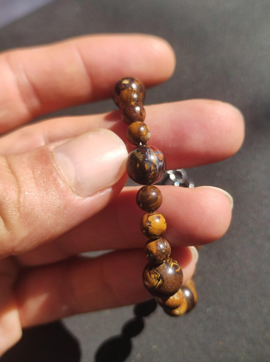 6&9mm Boulder Opal - Edelstein Perlen Armband *Unikat* Natur Heilstein Kristall Rarität Geschenk Mann Frau Mutter Er Sie braun Edelstahl - Art of Nature Berlin