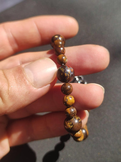 6&9mm Boulder Opal - Edelstein Perlen Armband *Unikat* Natur Heilstein Kristall Rarität Geschenk Mann Frau Mutter Er Sie braun Edelstahl - Art of Nature Berlin