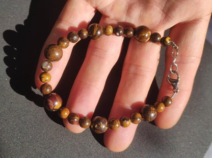 6&9mm Boulder Opal - Edelstein Perlen Armband *Unikat* Natur Heilstein Kristall Rarität Geschenk Mann Frau Mutter Er Sie braun Edelstahl - Art of Nature Berlin