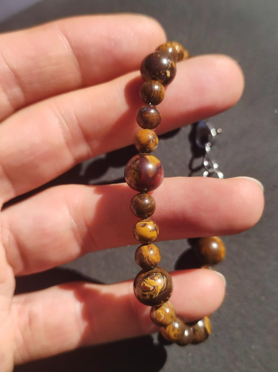 6&9mm Boulder Opal - Edelstein Perlen Armband *Unikat* Natur Heilstein Kristall Rarität Geschenk Mann Frau Mutter Er Sie braun Edelstahl - Art of Nature Berlin