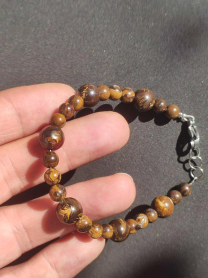 6&9mm Boulder Opal - Edelstein Perlen Armband *Unikat* Natur Heilstein Kristall Rarität Geschenk Mann Frau Mutter Er Sie braun Edelstahl - Art of Nature Berlin