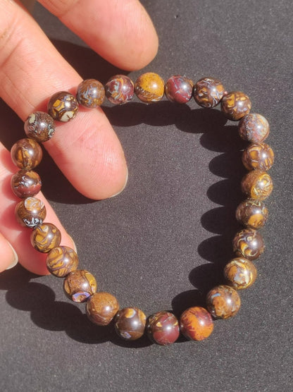 7,5mm Boulder Opal - Edelstein Perlen Armband *Unikat* Natur Heilstein echt Kristall Rarität Geschenk Mann Frau Mutter Er Sie braun - Art of Nature Berlin
