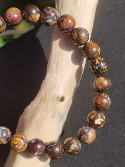 7,5mm Boulder Opal - Edelstein Perlen Armband *Unikat* Natur Heilstein echt Kristall Rarität Geschenk Mann Frau Mutter Er Sie braun - Art of Nature Berlin