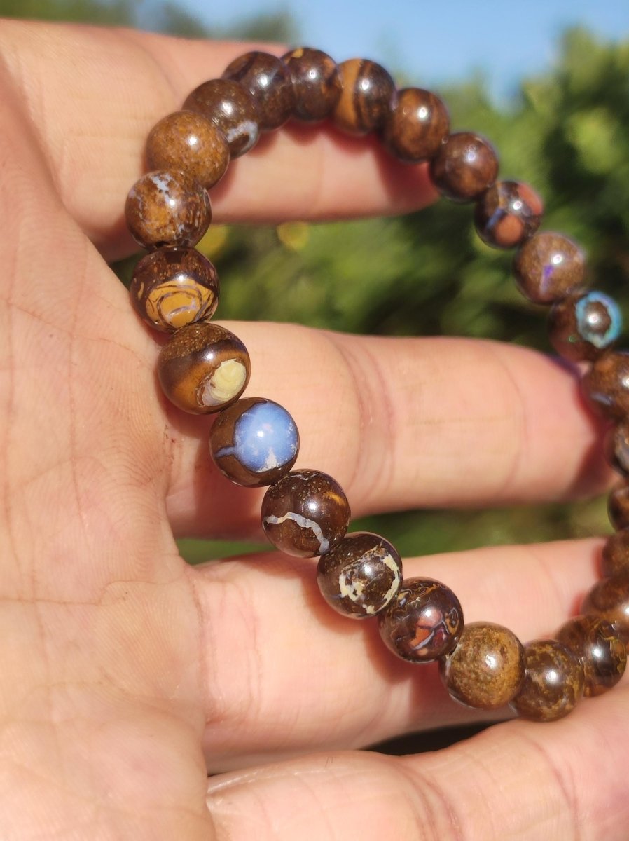 7,5mm Boulder Opal - Edelstein Perlen Armband *Unikat* Natur Heilstein echt Kristall Rarität Geschenk Mann Frau Mutter Er Sie braun - Art of Nature Berlin