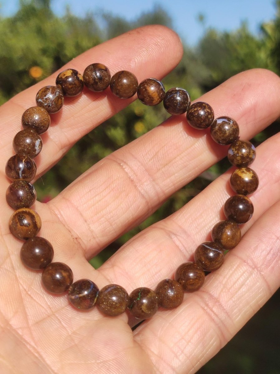 7,5mm Boulder Opal - Edelstein Perlen Armband *Unikat* Natur Heilstein echt Kristall Rarität Geschenk Mann Frau Mutter Er Sie braun - Art of Nature Berlin