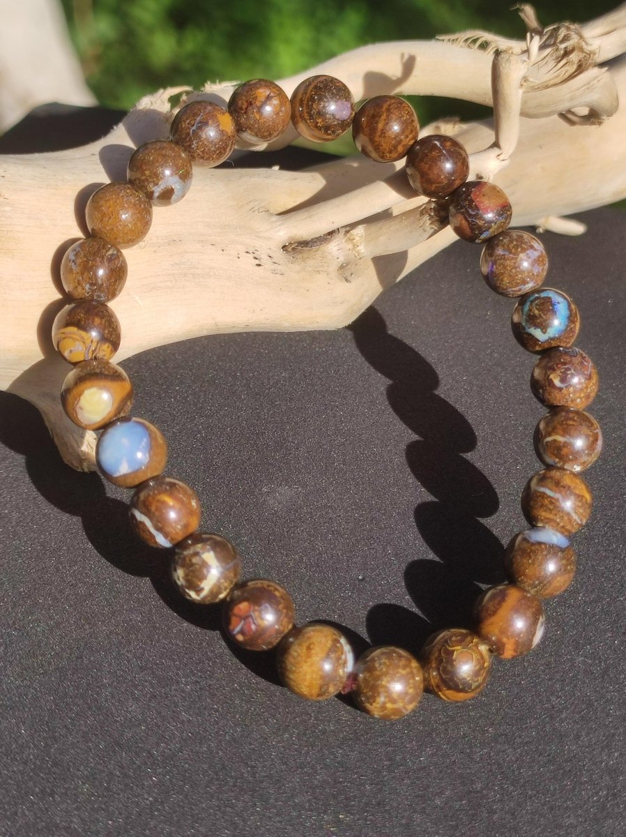 7,5mm Boulder Opal - Edelstein Perlen Armband *Unikat* Natur Heilstein echt Kristall Rarität Geschenk Mann Frau Mutter Er Sie braun - Art of Nature Berlin