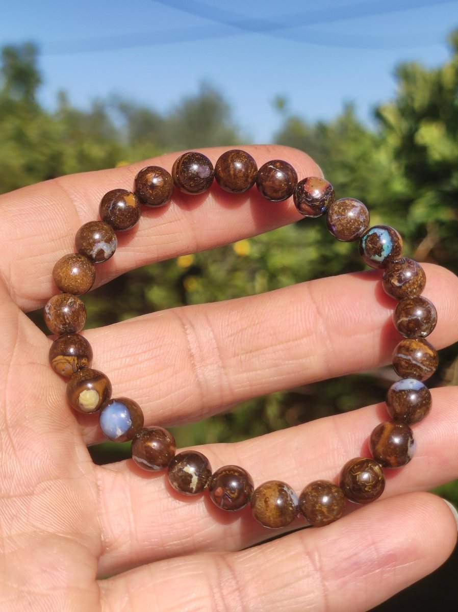 7,5mm Boulder Opal - Edelstein Perlen Armband *Unikat* Natur Heilstein echt Kristall Rarität Geschenk Mann Frau Mutter Er Sie braun - Art of Nature Berlin