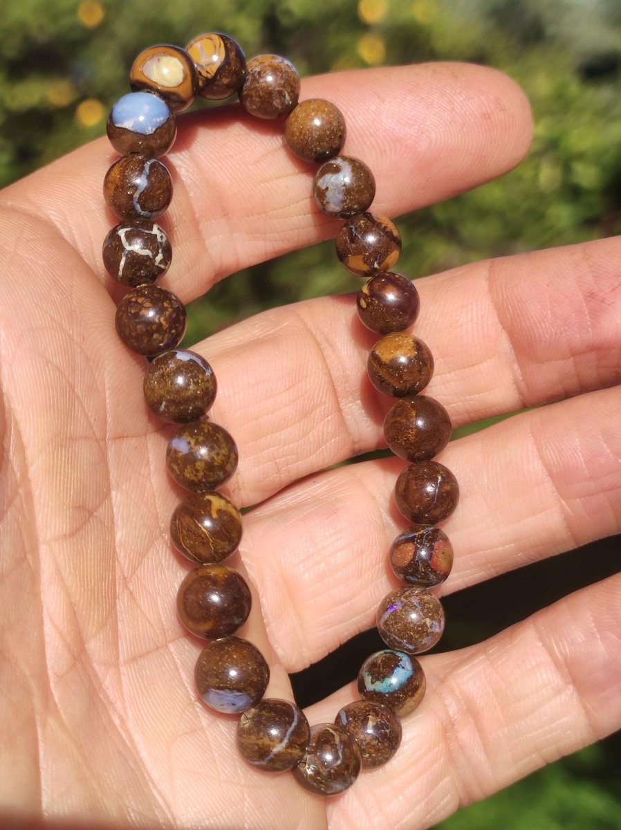7,5mm Boulder Opal - Edelstein Perlen Armband *Unikat* Natur Heilstein echt Kristall Rarität Geschenk Mann Frau Mutter Er Sie braun - Art of Nature Berlin