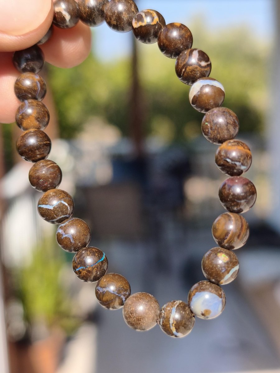 7mm Boulder Opal - Edelstein Perlen Armband *Unikat* Natur Heilstein echt Kristall Rarität Geschenk Mann Frau Mutter Er Sie braun - Art of Nature Berlin