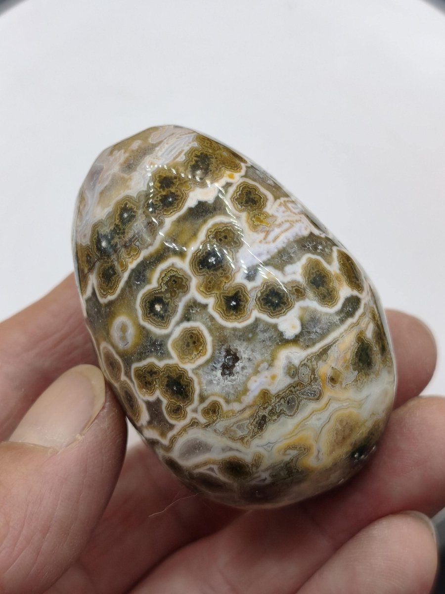 8 Adern Ocean Jaspis Orbicular brau gelb weiß Edelstein Ei Kugel Natur Heilstein Deko Crystal Geschenk Er Sie Mann Frau Haus Wohnen Selten - Art of Nature Berlin