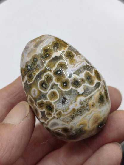 8 Adern Ocean Jaspis Orbicular brau gelb weiß Edelstein Ei Kugel Natur Heilstein Deko Crystal Geschenk Er Sie Mann Frau Haus Wohnen Selten - Art of Nature Berlin