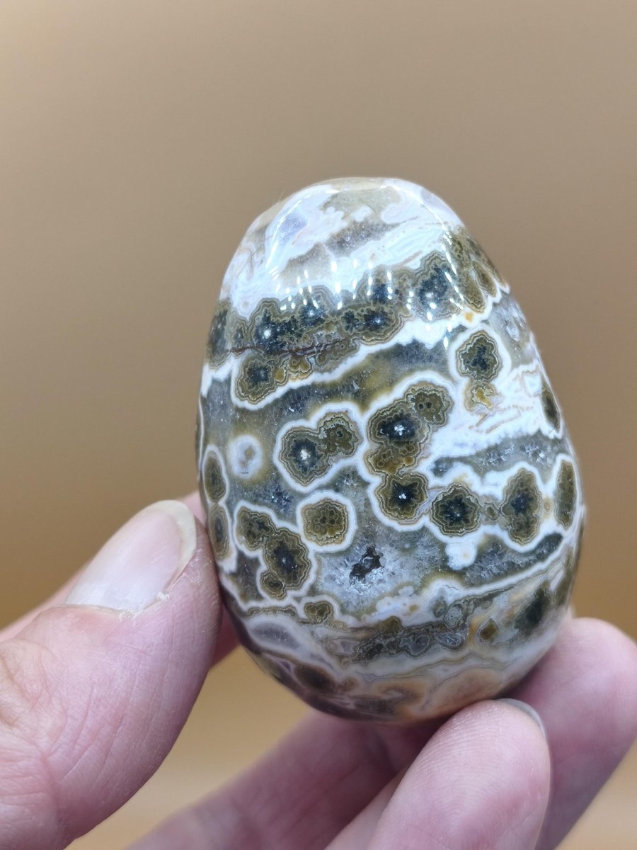8 Adern Ocean Jaspis Orbicular brau gelb weiß Edelstein Ei Kugel Natur Heilstein Deko Crystal Geschenk Er Sie Mann Frau Haus Wohnen Selten - Art of Nature Berlin