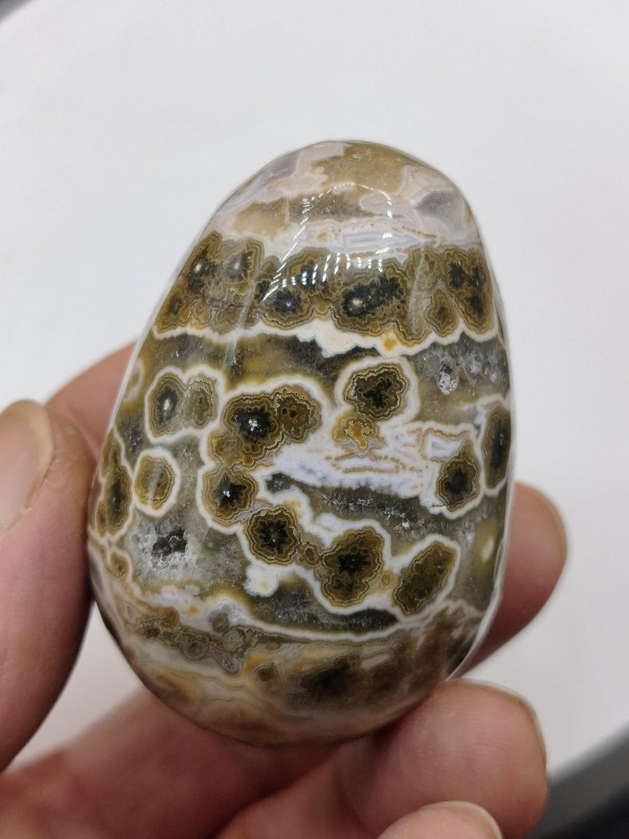 8 Adern Ocean Jaspis Orbicular brau gelb weiß Edelstein Ei Kugel Natur Heilstein Deko Crystal Geschenk Er Sie Mann Frau Haus Wohnen Selten - Art of Nature Berlin