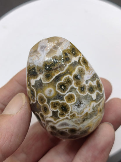 8 Adern Ocean Jaspis Orbicular brau gelb weiß Edelstein Ei Kugel Natur Heilstein Deko Crystal Geschenk Er Sie Mann Frau Haus Wohnen Selten - Art of Nature Berlin