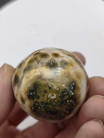 8 Adern Ocean Jaspis Orbicular brau gelb weiß Edelstein Ei Kugel Natur Heilstein Deko Crystal Geschenk Er Sie Mann Frau Haus Wohnen Selten - Art of Nature Berlin