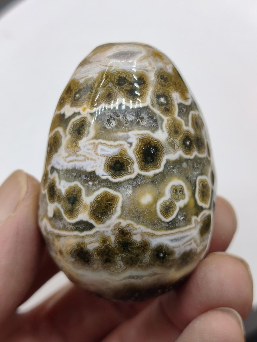 8 Adern Ocean Jaspis Orbicular brau gelb weiß Edelstein Ei Kugel Natur Heilstein Deko Crystal Geschenk Er Sie Mann Frau Haus Wohnen Selten - Art of Nature Berlin