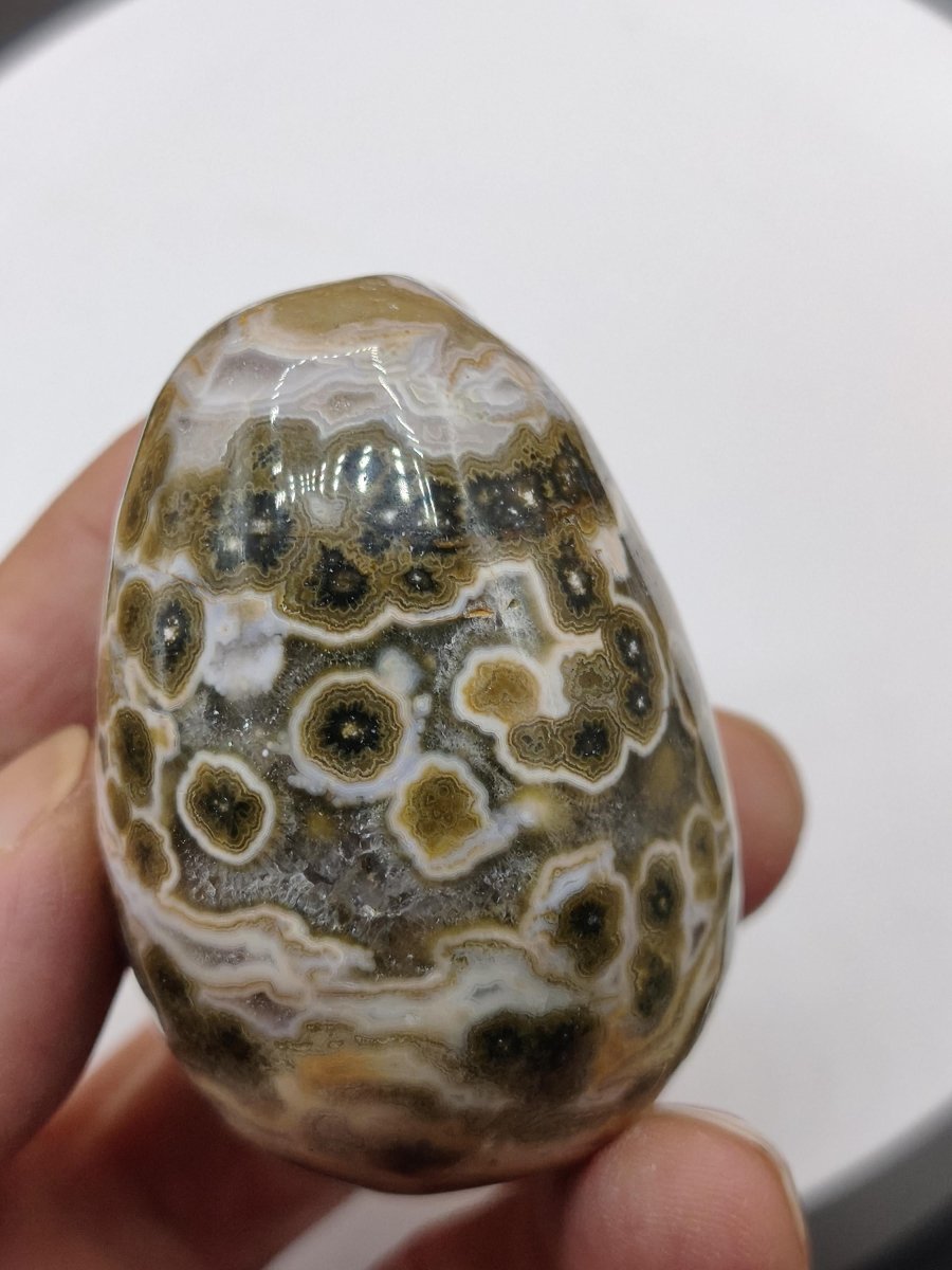 8 Adern Ocean Jaspis Orbicular brau gelb weiß Edelstein Ei Kugel Natur Heilstein Deko Crystal Geschenk Er Sie Mann Frau Haus Wohnen Selten - Art of Nature Berlin