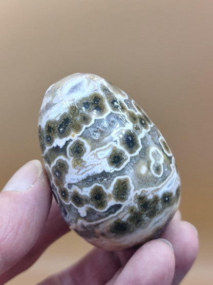 8 Adern Ocean Jaspis Orbicular brau gelb weiß Edelstein Ei Kugel Natur Heilstein Deko Crystal Geschenk Er Sie Mann Frau Haus Wohnen Selten - Art of Nature Berlin