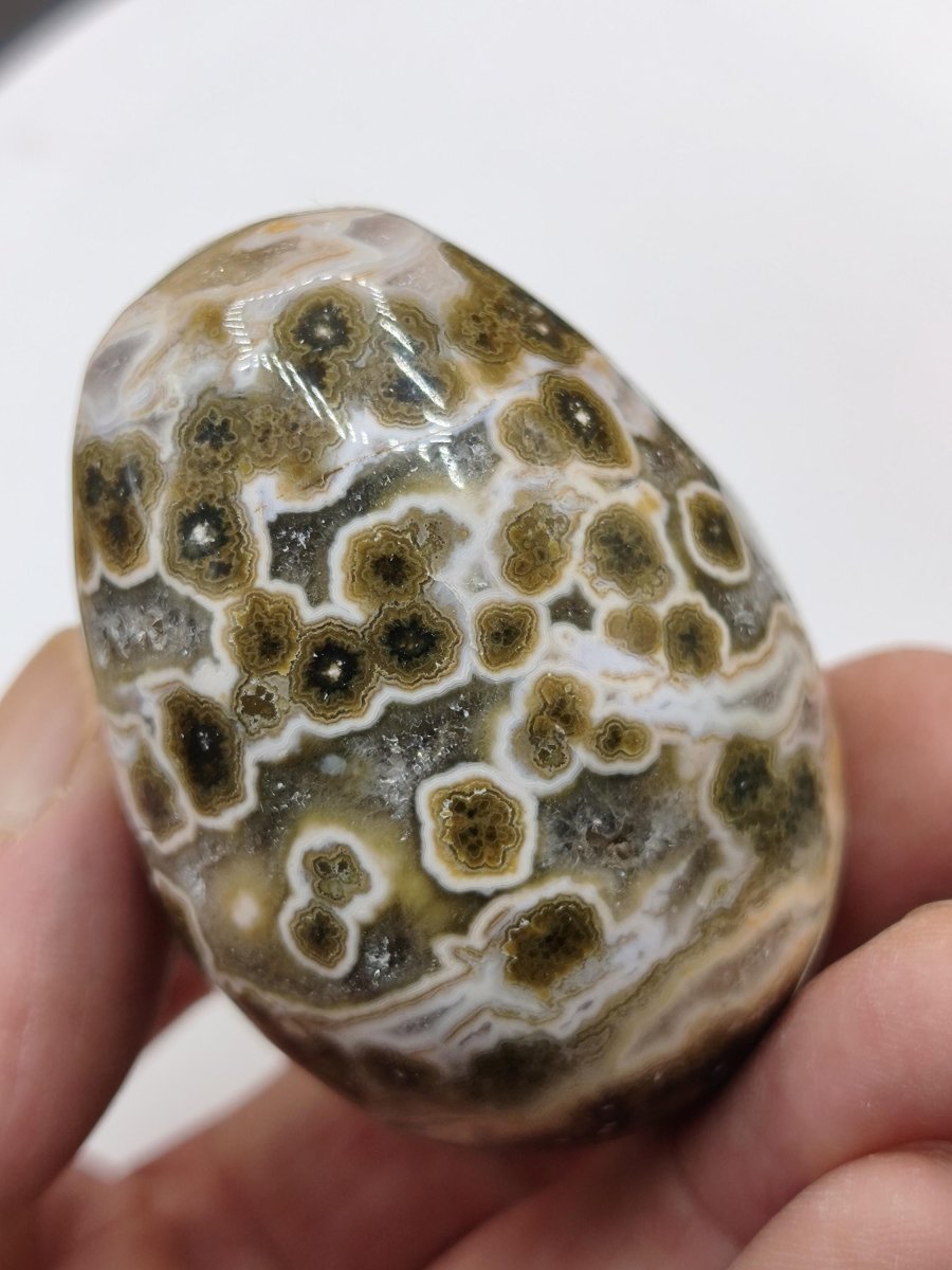 8 Adern Ocean Jaspis Orbicular brau gelb weiß Edelstein Ei Kugel Natur Heilstein Deko Crystal Geschenk Er Sie Mann Frau Haus Wohnen Selten - Art of Nature Berlin