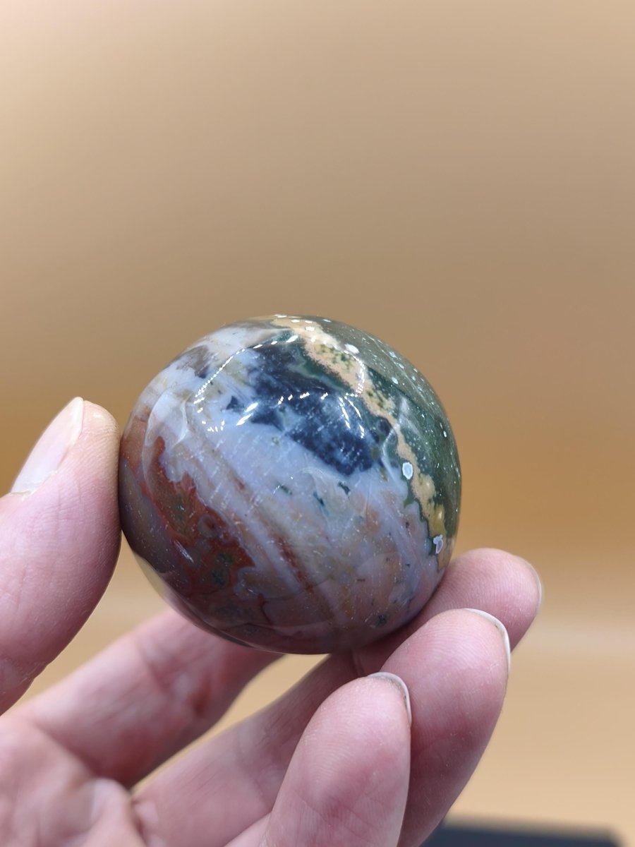 8 Adern Ocean Jaspis Orbicular bunt - Edelstein Ei Kugel Rarität Natur Heilstein Deko Crystal Geschenk Er Sie Mann Frau Haus Wohnen Selten - Art of Nature Berlin