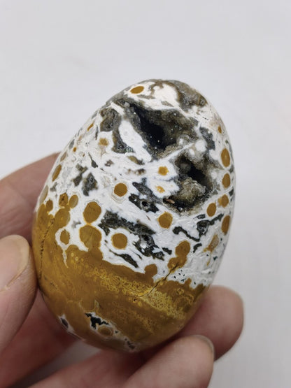 8 Adern Ocean Jaspis Orbicular gelb weiß - Edelstein Ei Kugel Natur Heilstein Deko Crystal Geschenk Er Sie Mann Frau Haus Wohnen Selten - Art of Nature Berlin