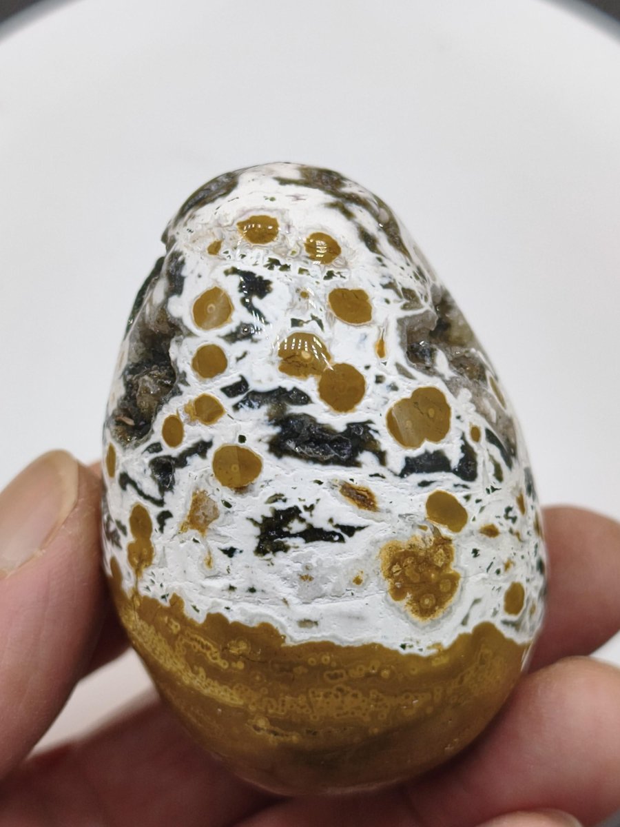 8 Adern Ocean Jaspis Orbicular gelb weiß - Edelstein Ei Kugel Natur Heilstein Deko Crystal Geschenk Er Sie Mann Frau Haus Wohnen Selten - Art of Nature Berlin