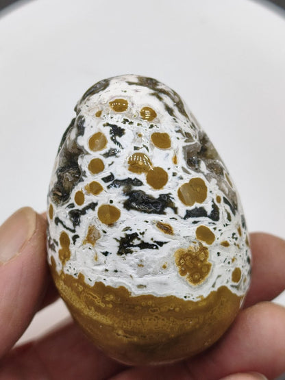 8 Adern Ocean Jaspis Orbicular gelb weiß - Edelstein Ei Kugel Natur Heilstein Deko Crystal Geschenk Er Sie Mann Frau Haus Wohnen Selten - Art of Nature Berlin