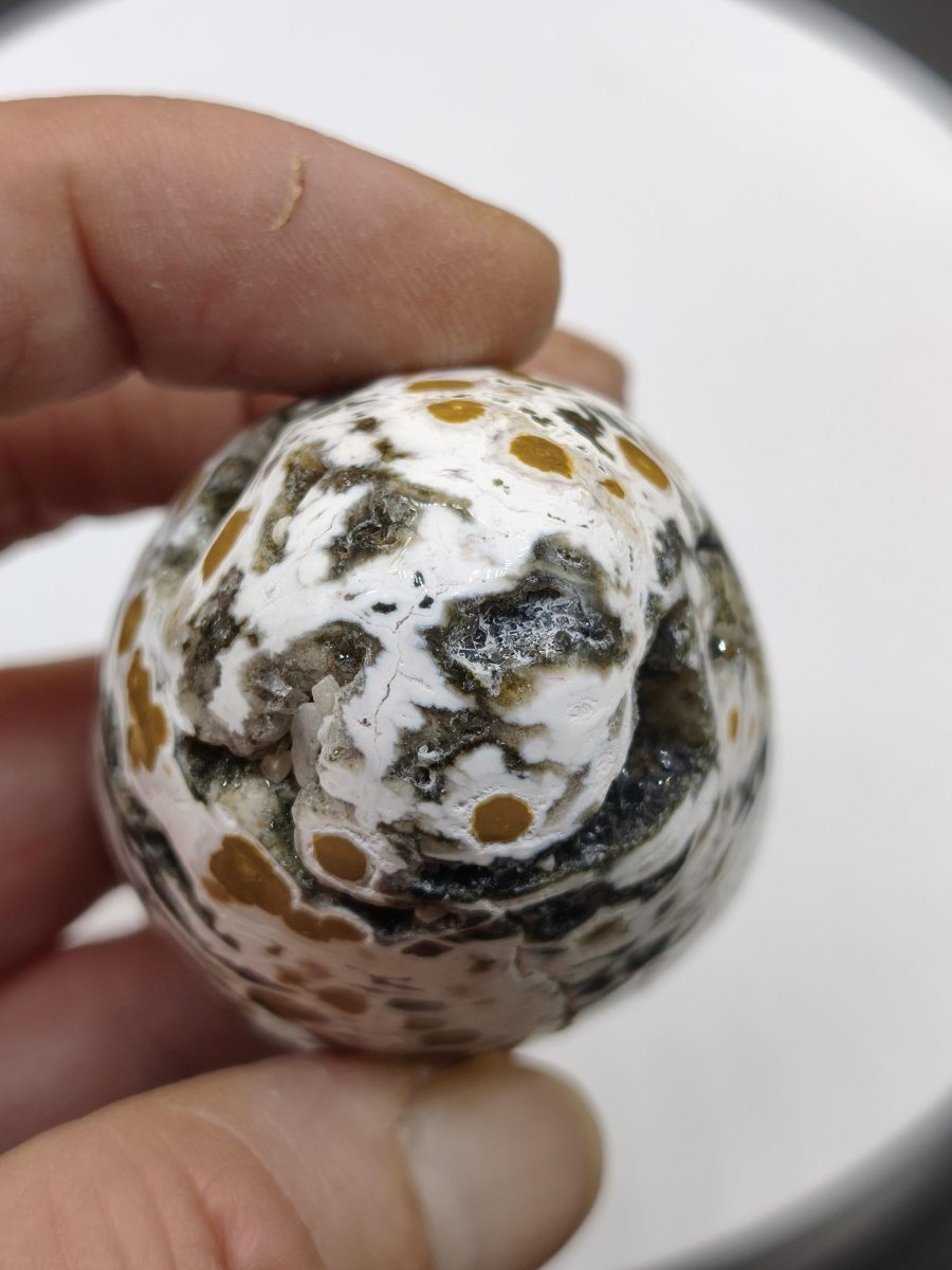 8 Adern Ocean Jaspis Orbicular gelb weiß - Edelstein Ei Kugel Natur Heilstein Deko Crystal Geschenk Er Sie Mann Frau Haus Wohnen Selten - Art of Nature Berlin