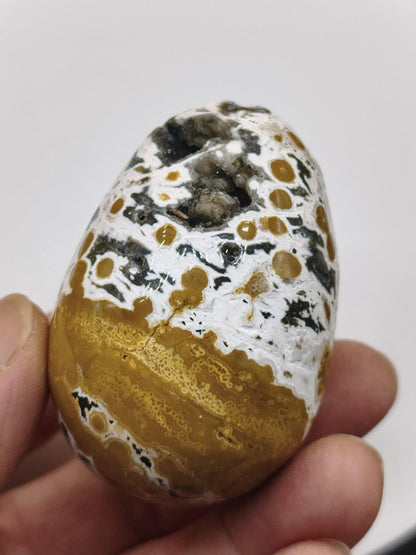 8 Adern Ocean Jaspis Orbicular gelb weiß - Edelstein Ei Kugel Natur Heilstein Deko Crystal Geschenk Er Sie Mann Frau Haus Wohnen Selten - Art of Nature Berlin