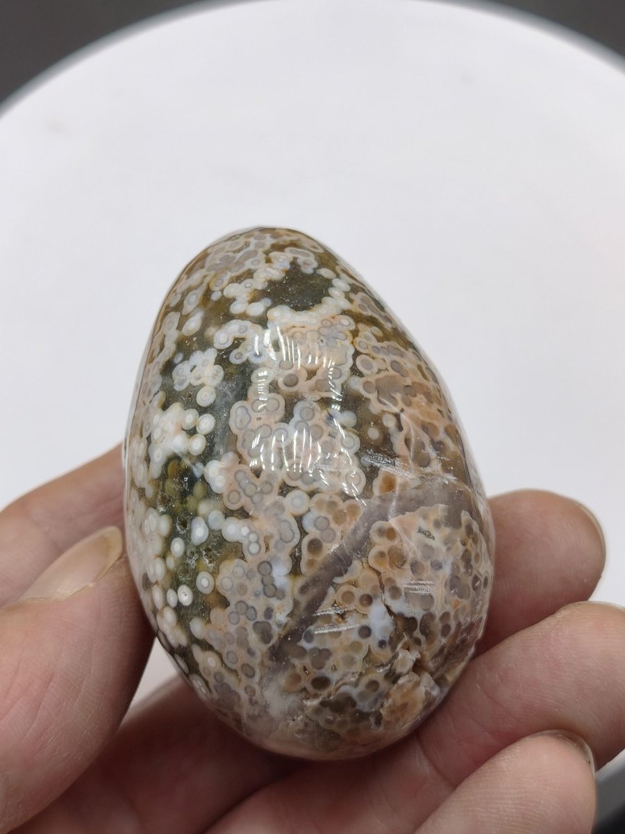 8 Adern Ocean Jaspis Orbicular grün beige Edelstein Ei Kugel Natur Heilstein Deko Crystal Geschenk Er Sie Mann Frau Haus Wohnen Selten - Art of Nature Berlin