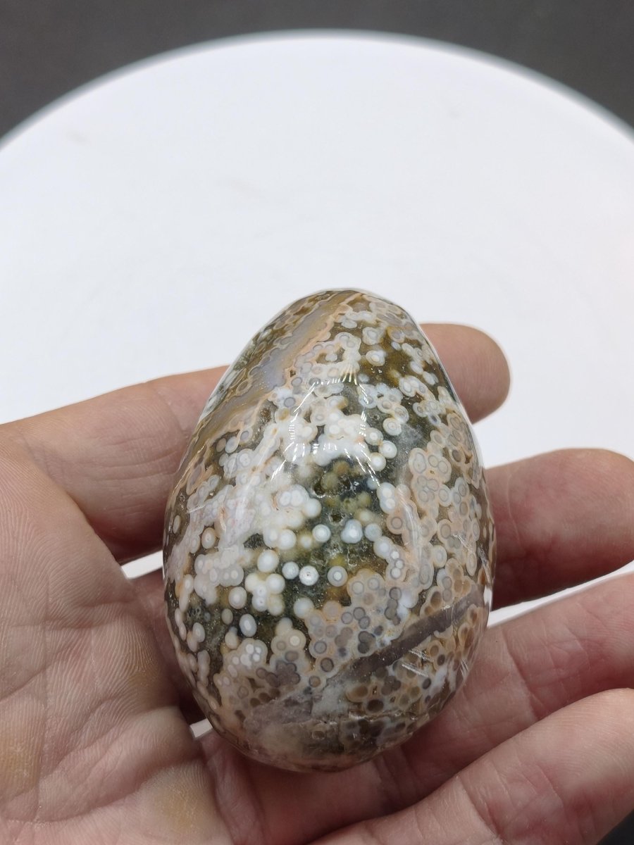 8 Adern Ocean Jaspis Orbicular grün beige Edelstein Ei Kugel Natur Heilstein Deko Crystal Geschenk Er Sie Mann Frau Haus Wohnen Selten - Art of Nature Berlin