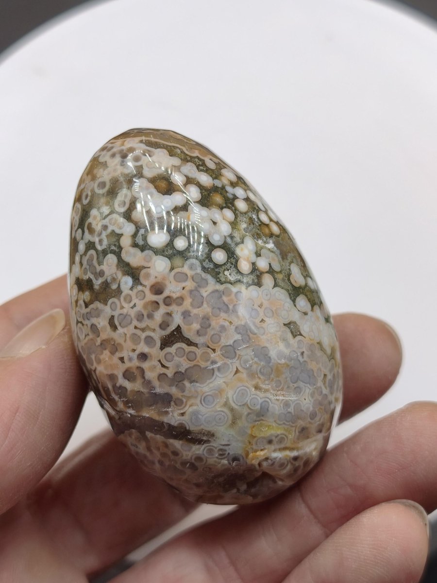 8 Adern Ocean Jaspis Orbicular grün beige Edelstein Ei Kugel Natur Heilstein Deko Crystal Geschenk Er Sie Mann Frau Haus Wohnen Selten - Art of Nature Berlin