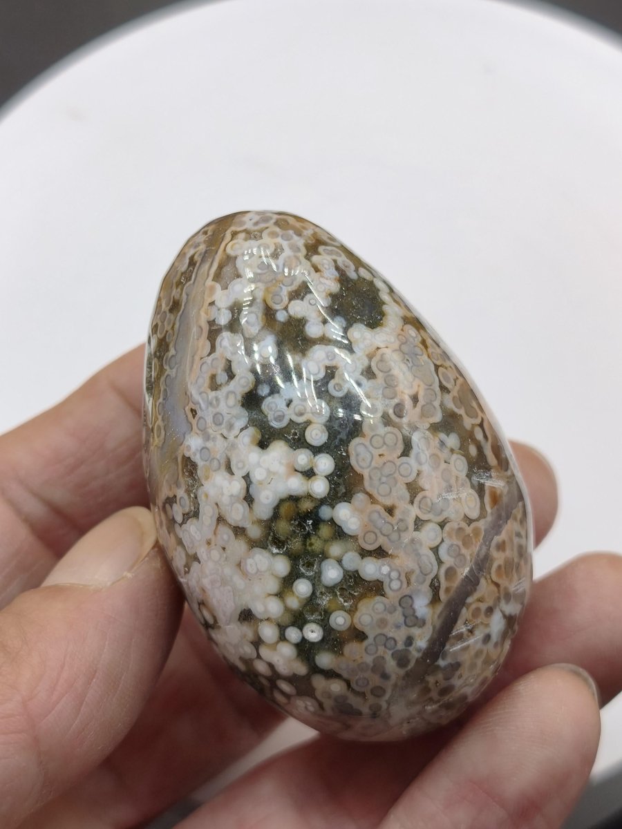 8 Adern Ocean Jaspis Orbicular grün beige Edelstein Ei Kugel Natur Heilstein Deko Crystal Geschenk Er Sie Mann Frau Haus Wohnen Selten - Art of Nature Berlin