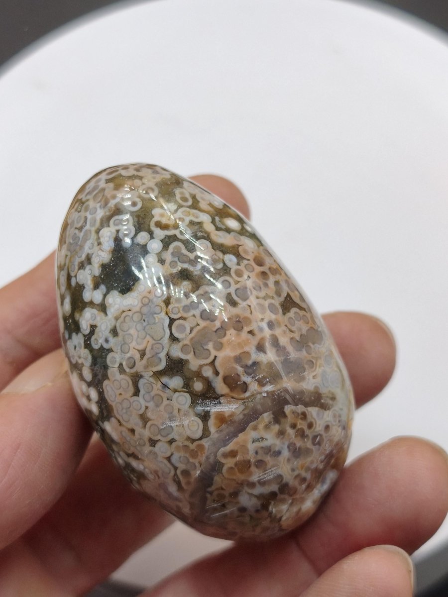 8 Adern Ocean Jaspis Orbicular grün beige Edelstein Ei Kugel Natur Heilstein Deko Crystal Geschenk Er Sie Mann Frau Haus Wohnen Selten - Art of Nature Berlin