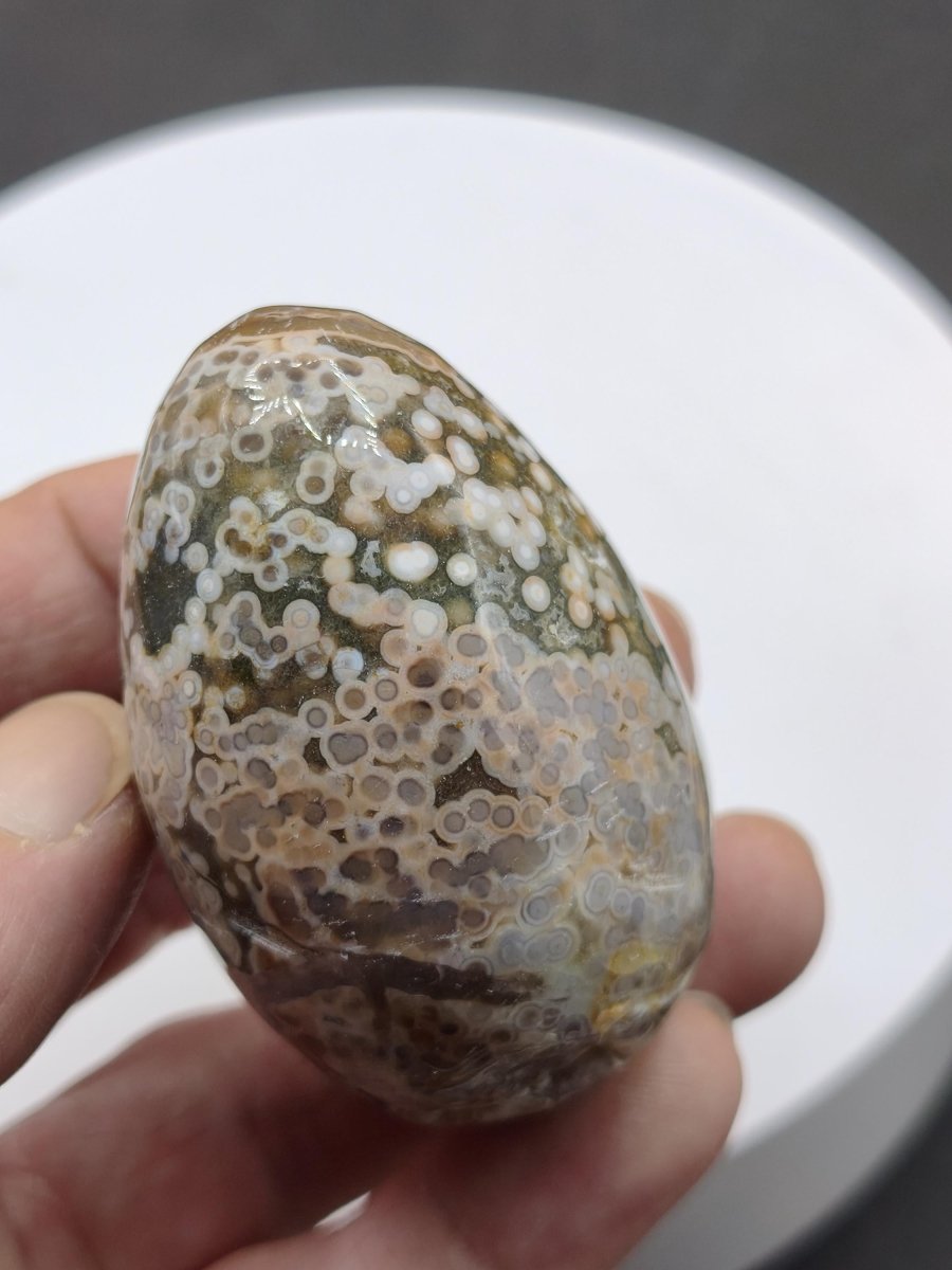 8 Adern Ocean Jaspis Orbicular grün beige Edelstein Ei Kugel Natur Heilstein Deko Crystal Geschenk Er Sie Mann Frau Haus Wohnen Selten - Art of Nature Berlin