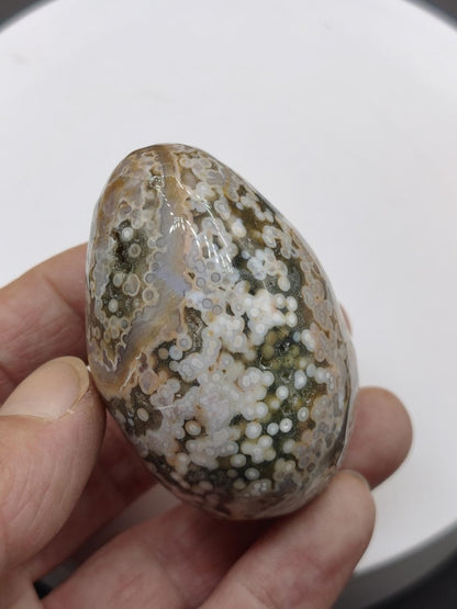 8 Adern Ocean Jaspis Orbicular grün beige Edelstein Ei Kugel Natur Heilstein Deko Crystal Geschenk Er Sie Mann Frau Haus Wohnen Selten - Art of Nature Berlin