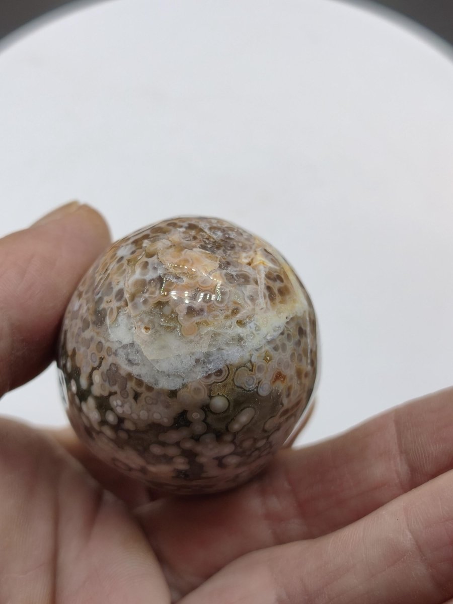 8 Adern Ocean Jaspis Orbicular grün beige Edelstein Ei Kugel Natur Heilstein Deko Crystal Geschenk Er Sie Mann Frau Haus Wohnen Selten - Art of Nature Berlin