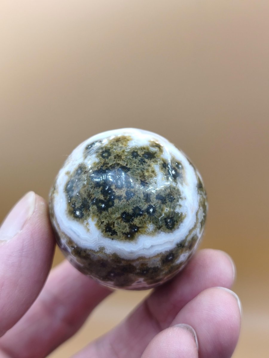 8 Adern Ocean Jaspis Orbicular grünbraun weiß - Edelstein Ei Kugel Natur Heilstein Deko Crystal Geschenk Er Sie Mann Frau Haus Wohnen Selten - Art of Nature Berlin